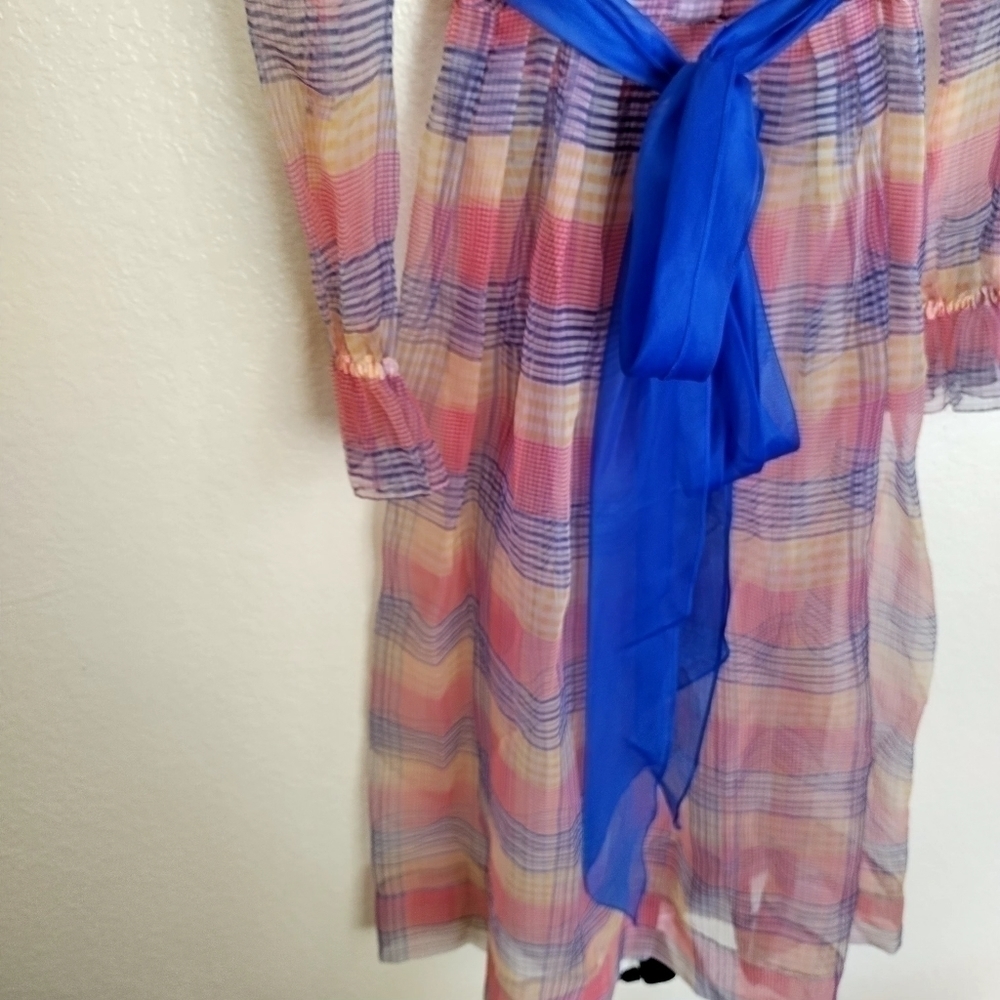 Vintage Lee Jordan New York sheer chiffon long sleeve belted maxi dress sz S - Picture 3 of 11